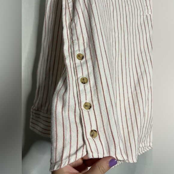 Marine Layer Cotton White and Red Striped Button Shirt - Picture 5 of 9